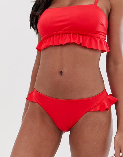Asos Design Glam Frill Bikini Bottom In Red
