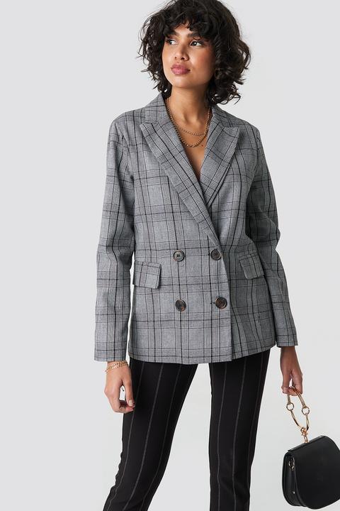 Na-kd Classic Checked Double Breasted Blazer - Grey