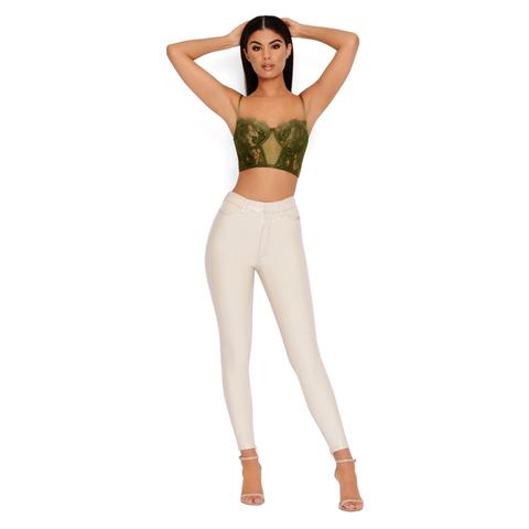 Bat Your Lashes Underwired Lace Bralette In Khaki