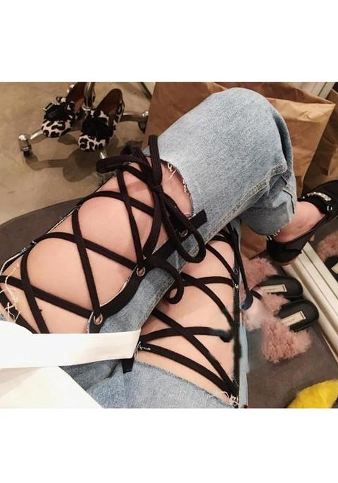Jeans Lunghi Bottoni A Maniche Corte Nero