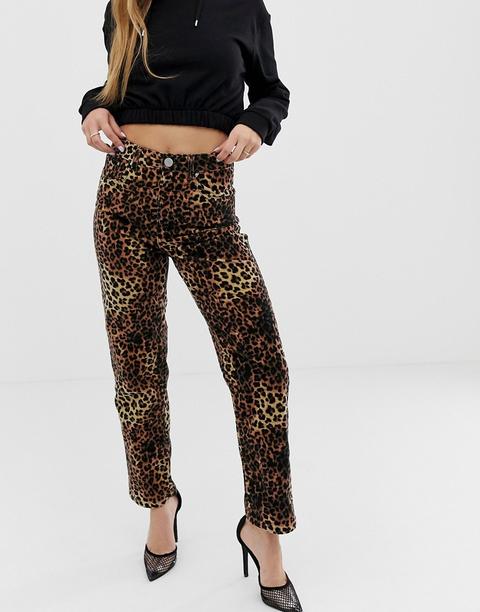 Asos Design - Farleigh - Jeans Dritti A Vita Alta In Velluto Leopardato - Multicolore