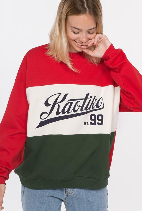 Sudadera Lettering "kaotiko 99" Rojo/crudo/verde