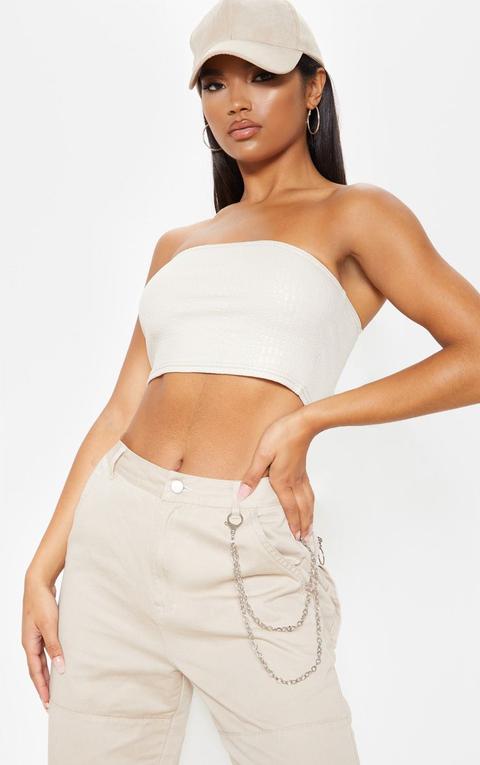 Nude Croc Textured Bandeau Top, Pink