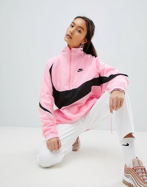 Nike - Vaporwave - Giacca Sportiva Oversize Rosa Con Mezza Zip E Logo Nike Grande - Rosa