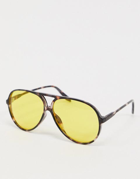 Asos Design Milky Tort Aviator Plastic Sunglasses With Yellow Lens-brown