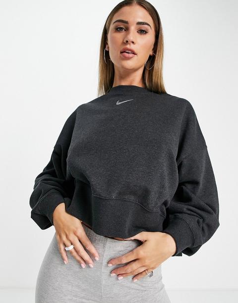 Sudadera Corta Negro Jaspeado Básica De Estar Por Casa De Felpa De Nike