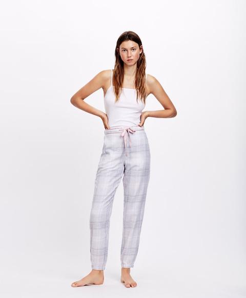 Pantalón Cuadros Melange Color: Gris Talla: L Material: Algodón,