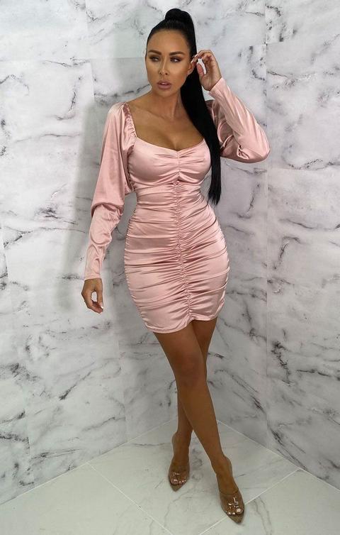 Pink Satin Long Sleeve Mini Dress - Ellie