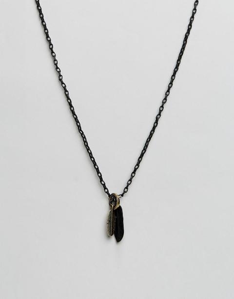 Collar Con Colgante De Doble Pluma En Negro De Icon Brand