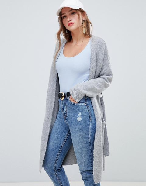 Stradivarius Pocket Midi Length Cardigan - Grey