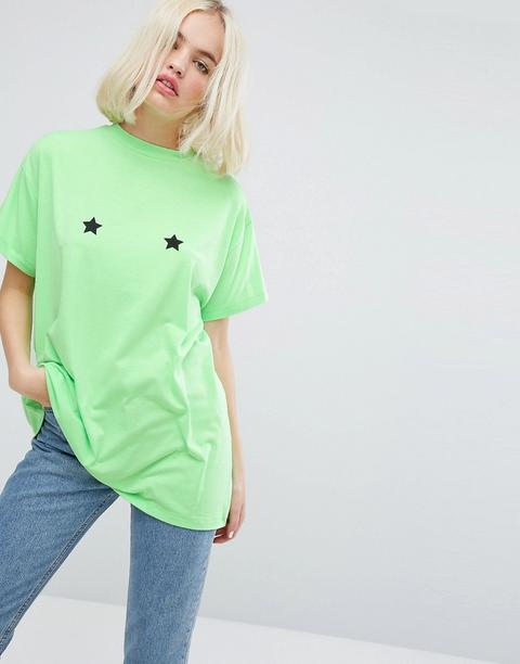 Lazy Oaf - T-shirt Oversize Fluo Con Stelle - Verde