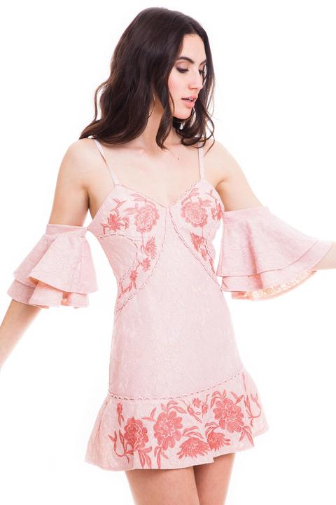 Vestido Encaje Bordado Manga Volante