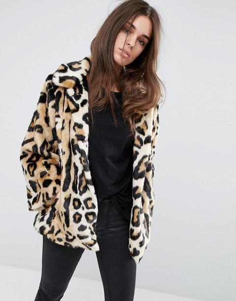 Abrigo Acampanado Con Piel Sintética De Leopardo De Asos