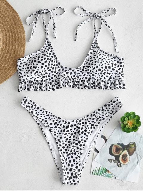 Zaful Conjunto De Bikini De Pierna Alta Con Volantes White