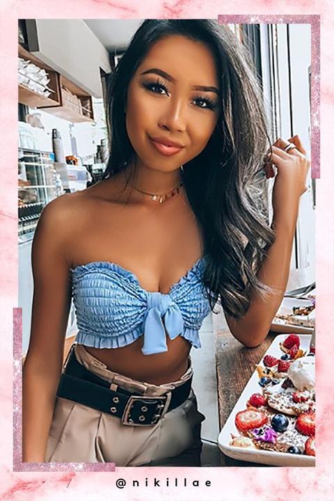 Marissa Powder Blue Smocked Tie Front Crop Top