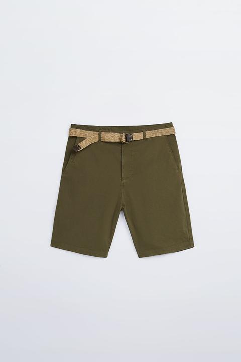 Textured Bermuda Shorts With Belt