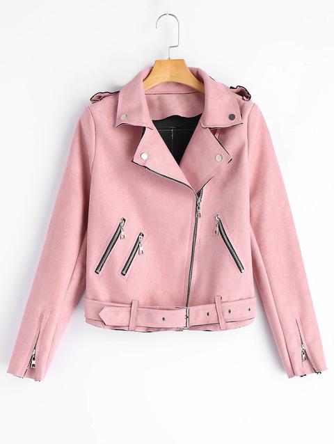 Giacca Da Giubbotto In Pelle Scamosciata Faux Zip