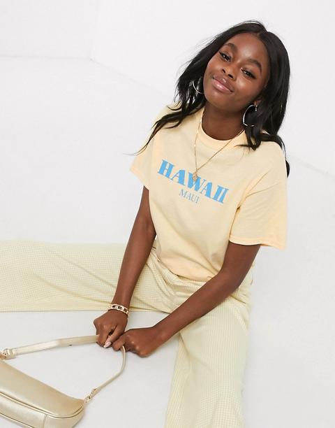 Daisy Street Relaxed T-shirt With Hawaii Print-yellow