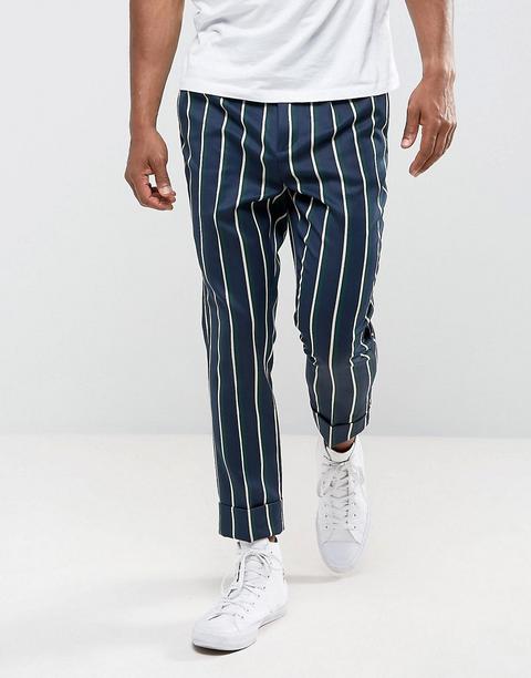 Asos - Pantaloni Eleganti Stretti In Fondo A Righe - Navy