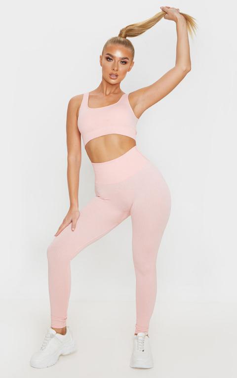Legging De Sport Sans Coutures Côtelé Pêche, Pêche