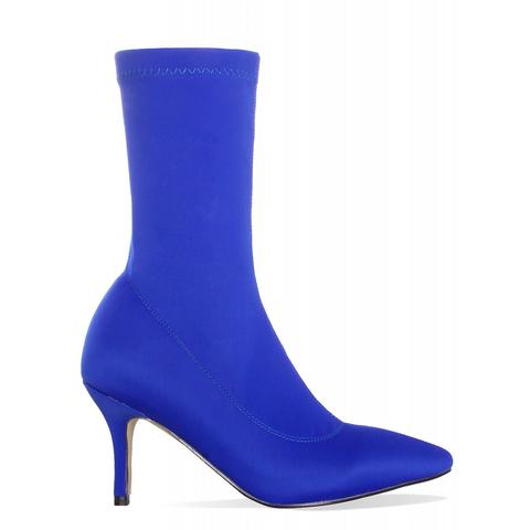 Sonia Blue Lycra Mid Heel Ankle Boots