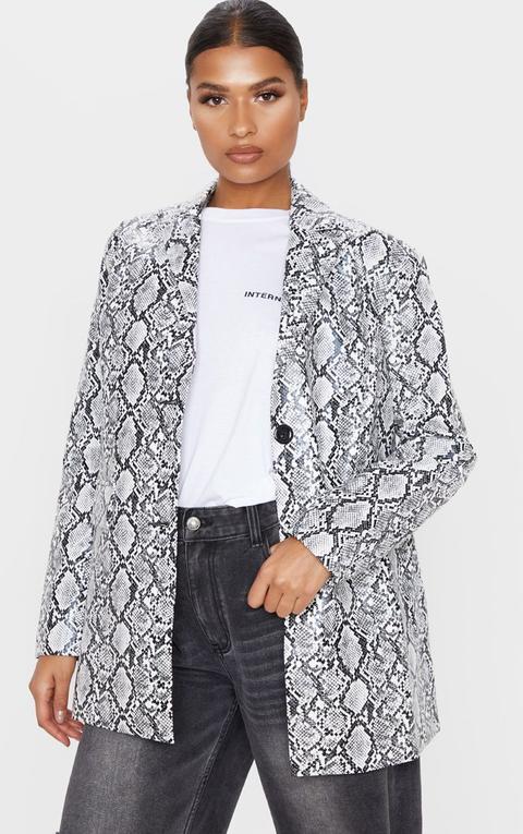 Grey Snake Faux Leather Oversized Dad Blazer