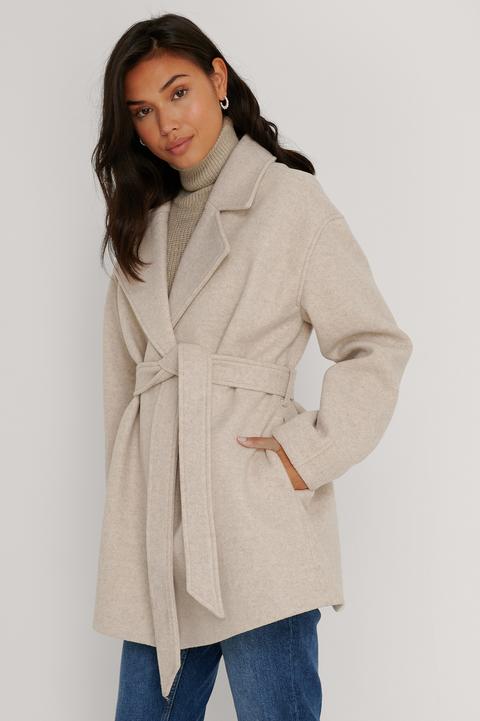 Na-kd Wool Blend Belted Short Coat - Beige