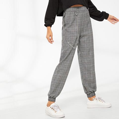 Pantaloni A Quadri Con Gamba Di Legno Con Catena from SheIn on 21 Buttons