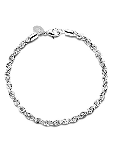 Silver Twisted Rope Solid Bangle Bracelet Chain Wristband