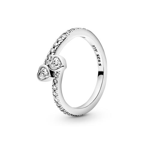 Pandora Two Sparkling Hearts Ring - Sterling Silver / Clear