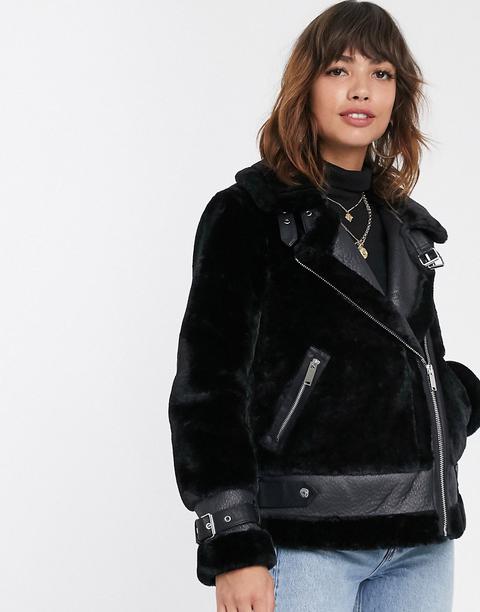 River Island - Blouson Aviateur En Fausse Fourrure - Noir