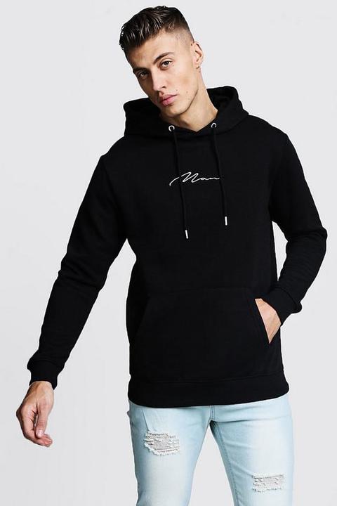 man signature embroidered hoodie