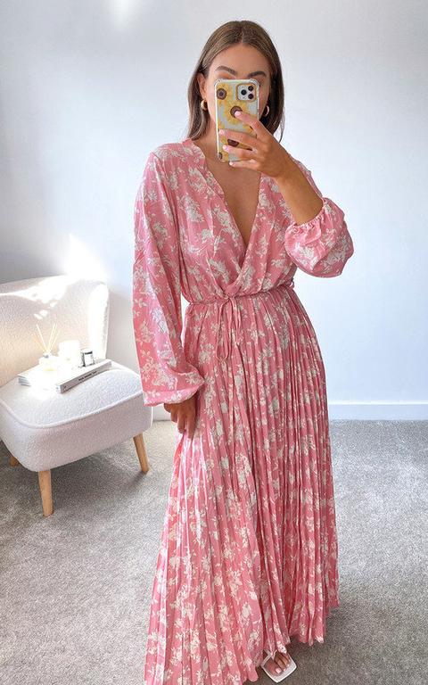 Medinah Pleated Maxi Dress In Pink