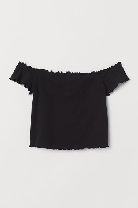 Cropped Off-the-shoulder Top - Black