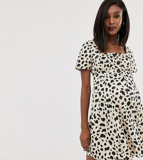 Asos Design Maternity - Robe Patineuse Courte Boutonnée À Imprimé Léopard-multicolore
