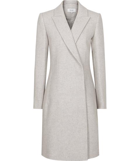 Reiss Santhia - Wool Blend Double Breasted Coat In Grey Melange