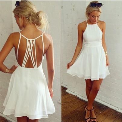 Vestido Llano Atar Espalda Condole Gasa Cuello Cuadrado Blanco