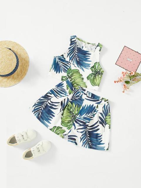 Set Canotta E Shorts Con Stampa Tropicale