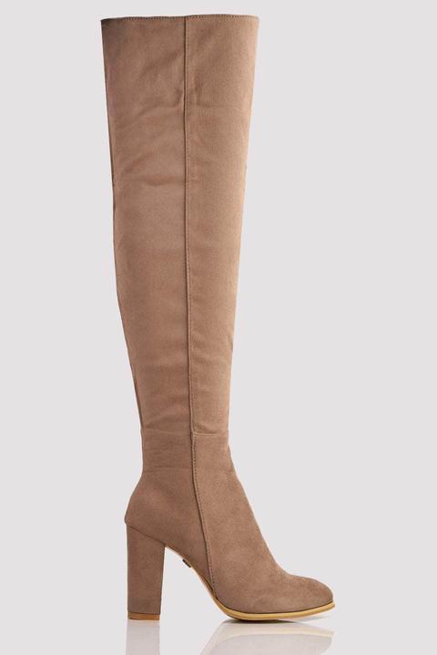Taupe Faux Suede Knee High Boots