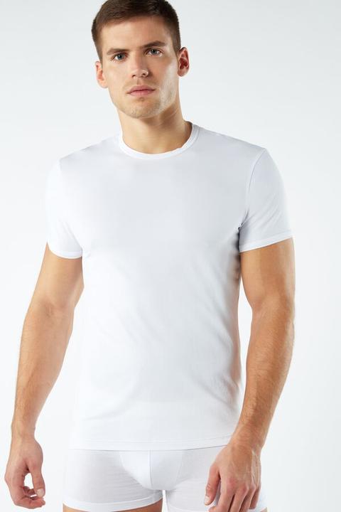 Camiseta Manga Media De Cuello Redondo En Microfibra