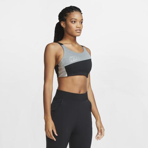 Nike Swoosh Sujetador Deportivo De Sujeción Media Con Almohadilla De Una Sola Pieza Metalizado - Mujer - Negro