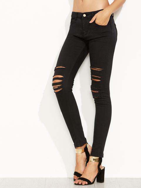 Jeans Stretti Strappati Nero