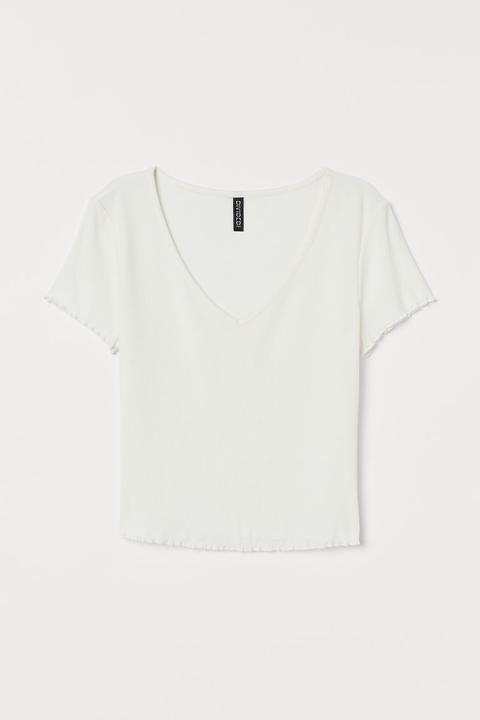 Camiseta Con Escote De Pico - Blanco