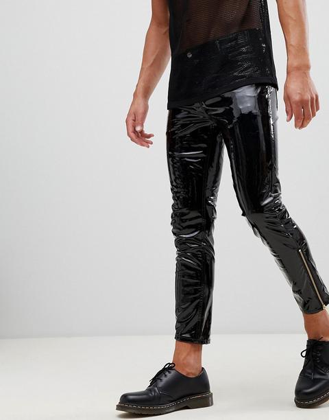 Vaqueros Ajustados De Vinilo Negro Con Cremallera En El Bajo Stefan De Asos Design