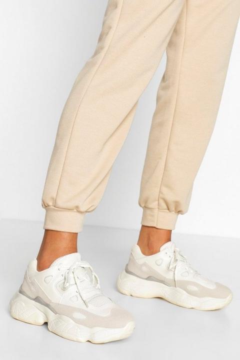 Womens Chunky Sole Lace Up Trainers - White - 3, White