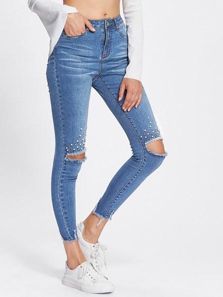 Hem Jeans A Taglio Vivo Con Bordino Perlato