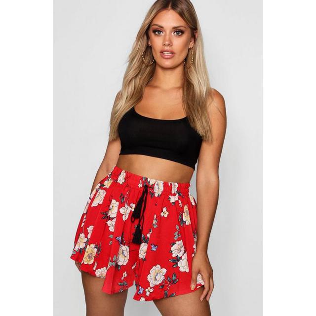 Womens Plus Floral Flippy Shorts - Red 
