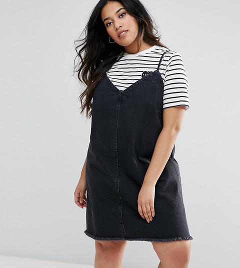 Vestido Camisola Vaquero En Negro Desgastado Con Bajo Sin Rematar De Asos Curve