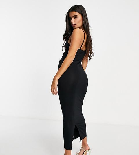 Asos Design Petite - Robe Longue Col Bénitier À Fines Bretelles - Noir