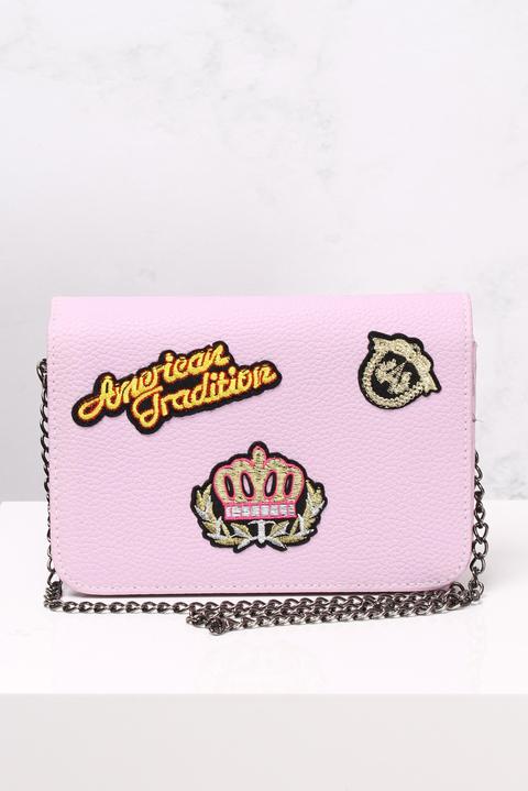 Pink Badge Detail Chain Strap Bag